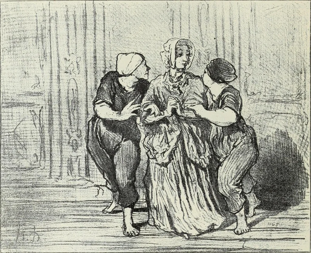 An illustration from Das Weib in der Karikatur Frankreichs : mit 448 Textillustrationen und 72 farbigen Kunstblättern nach seltenen und amüsanten französischen Karikaturen aus allen Zeitepochen, 1907, leaf 72
