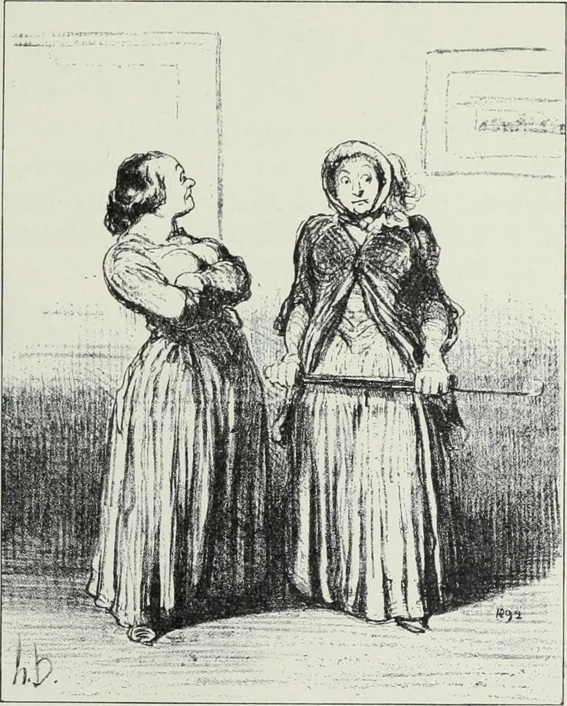 An illustration from Das Weib in der Karikatur Frankreichs : mit 448 Textillustrationen und 72 farbigen Kunstblättern nach seltenen und amüsanten französischen Karikaturen aus allen Zeitepochen, 1907, leaf 77
