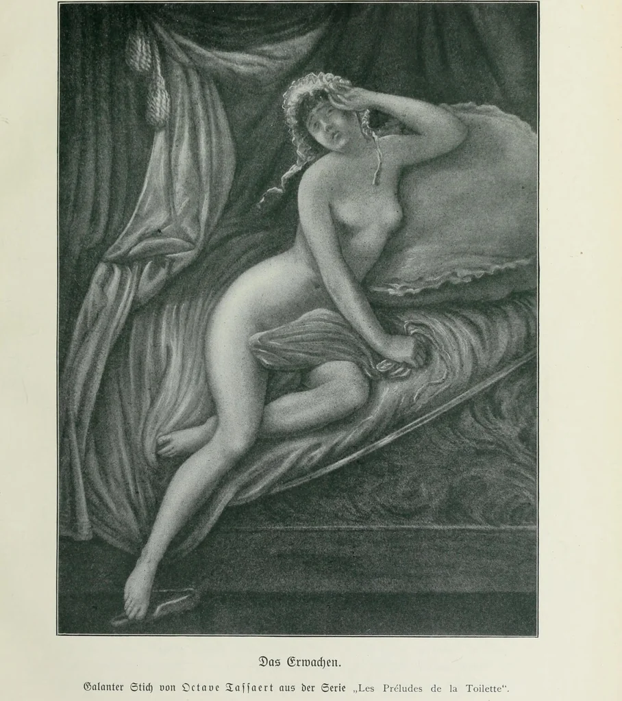 An illustration from Das Weib in der Karikatur Frankreichs : mit 448 Textillustrationen und 72 farbigen Kunstblättern nach seltenen und amüsanten französischen Karikaturen aus allen Zeitepochen, 1907, leaf 81