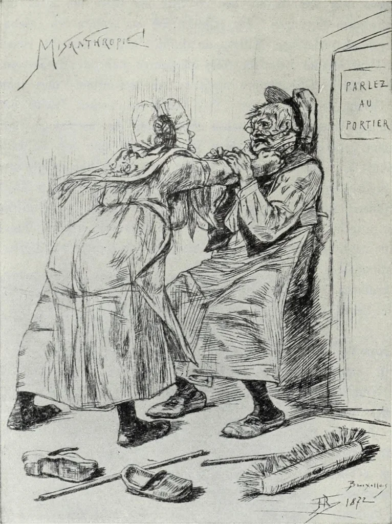 An illustration from Das Weib in der Karikatur Frankreichs : mit 448 Textillustrationen und 72 farbigen Kunstblättern nach seltenen und amüsanten französischen Karikaturen aus allen Zeitepochen, 1907, leaf 92