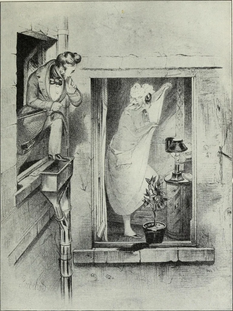 An illustration from Das Weib in der Karikatur Frankreichs : mit 448 Textillustrationen und 72 farbigen Kunstblättern nach seltenen und amüsanten französischen Karikaturen aus allen Zeitepochen, 1907, leaf 95
