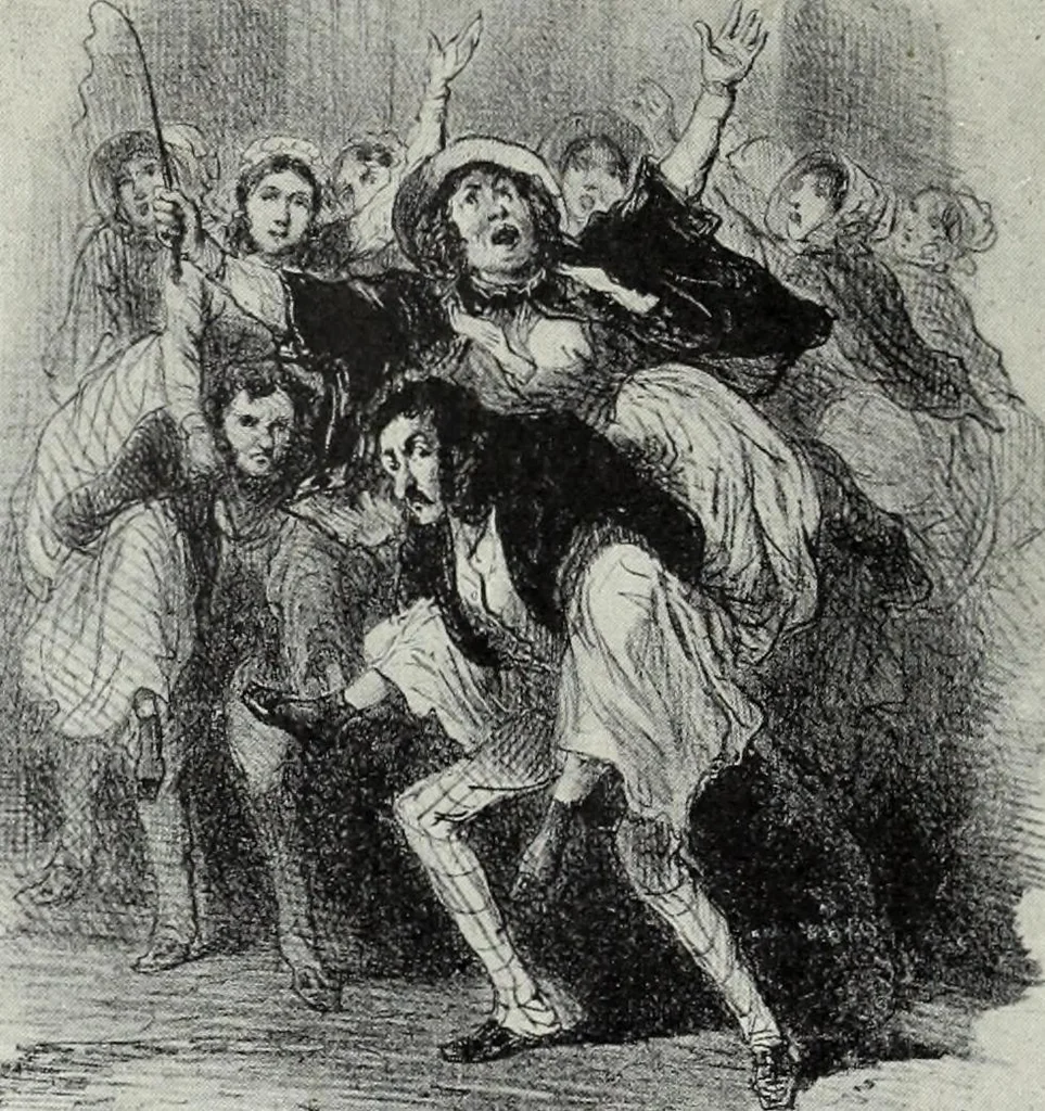 An illustration from Das Weib in der Karikatur Frankreichs : mit 448 Textillustrationen und 72 farbigen Kunstblättern nach seltenen und amüsanten französischen Karikaturen aus allen Zeitepochen, 1907, leaf 96