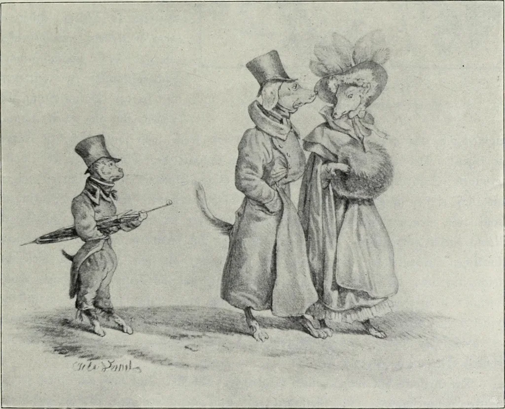 An illustration from Das Weib in der Karikatur Frankreichs : mit 448 Textillustrationen und 72 farbigen Kunstblättern nach seltenen und amüsanten französischen Karikaturen aus allen Zeitepochen, 1907, leaf 97