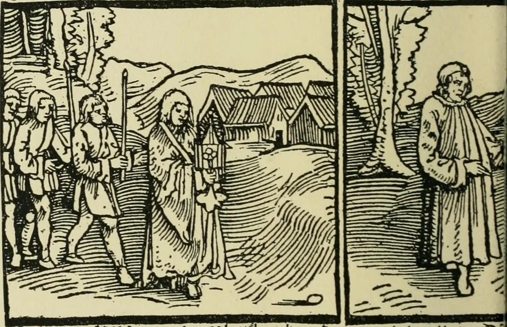 An illustration from Das Wunderblut zu Wilsnack : niederdeutscher Einblattdruck mit 15 Holzschnitten aus der Zeit von 1510-1520, 1904, leaf 24