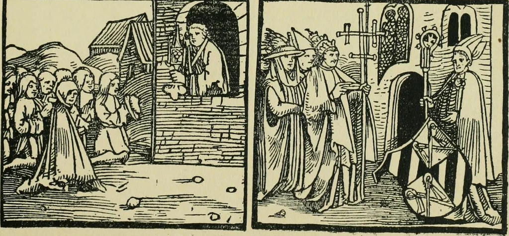An illustration from Das Wunderblut zu Wilsnack : niederdeutscher Einblattdruck mit 15 Holzschnitten aus der Zeit von 1510-1520, 1904, leaf 25