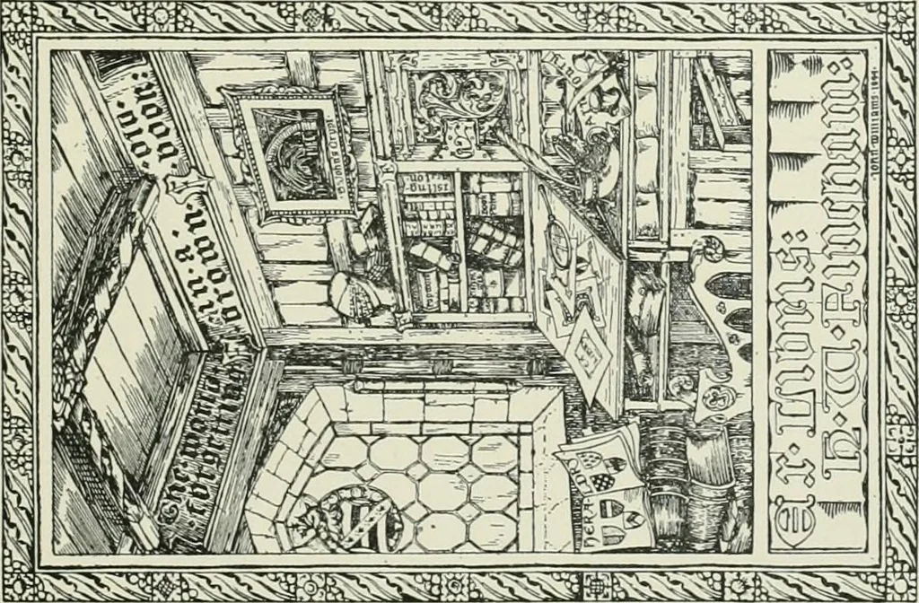 An illustration from Dated book-plates (Ex libris) with a treatise on their origin and development, 1895, leaf 353