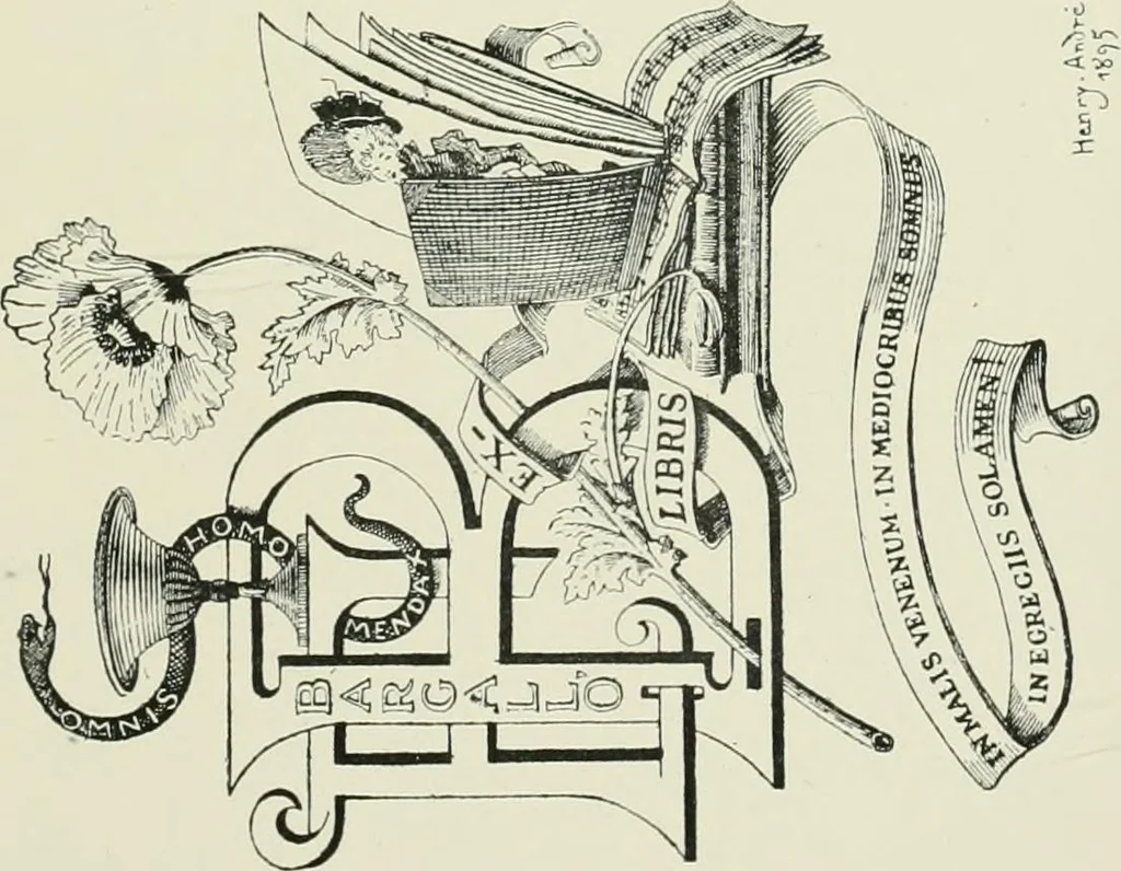 An illustration from Dated book-plates (Ex libris) with a treatise on their origin and development, 1895, leaf 393