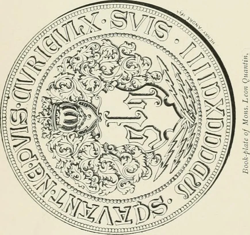 An illustration from Dated book-plates (Ex libris) with a treatise on their origin and development, 1895, leaf 404
