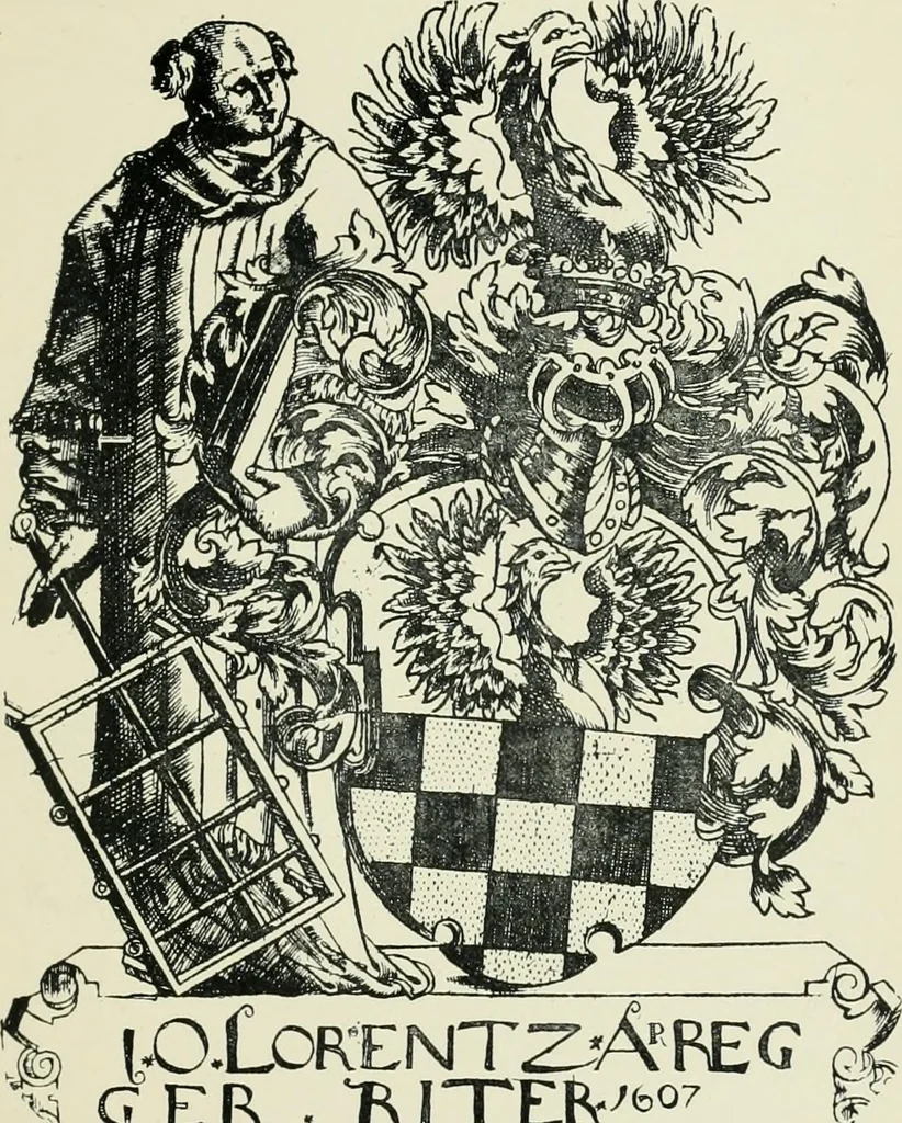 An illustration from Dated book-plates (Ex libris) with a treatise on their origin and development, 1895, leaf 41