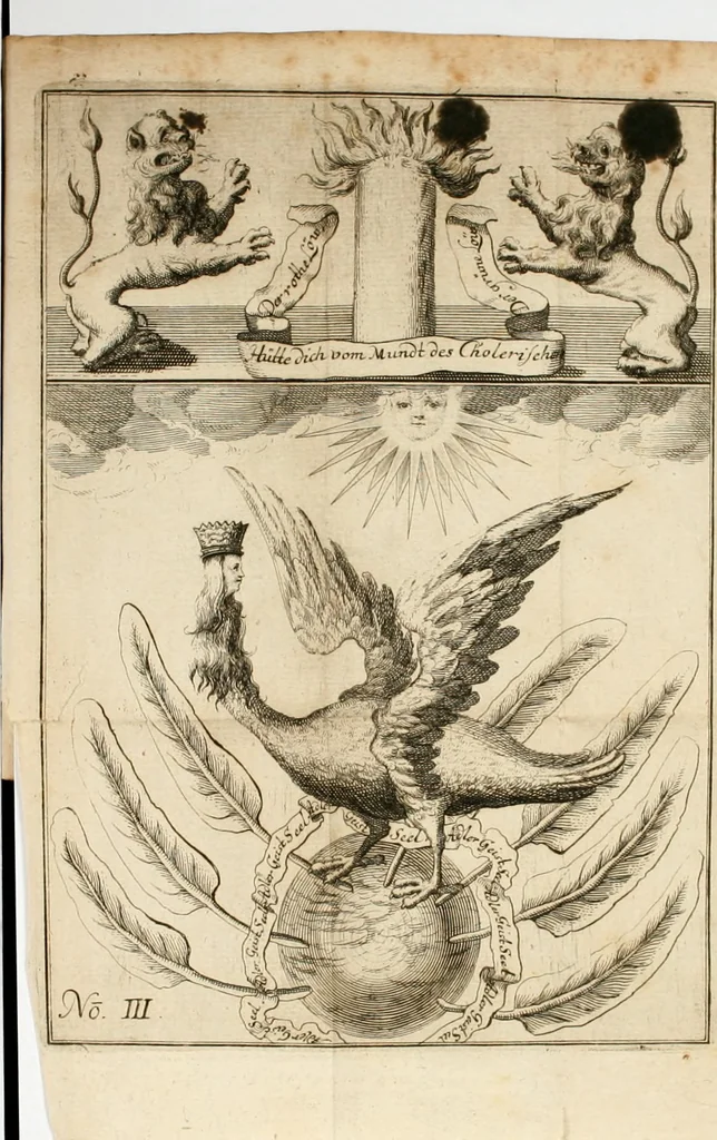 An illustration from David Beuthers Universal und Particularia : worin die Verwandelung geringer Metalle in Gold und Silber klahr und deutlich gelehret wird : nebst einem Anhange von unvergleichlich curieusen Alchymischen Kupffern, darin die Kunst von Anfang bis zum Ende vorgemahlet ist : und einer Vorrede von Beuthers Person und Schrifften Dr. Joh. Christoph Sprögels .., 1718, leaf 37