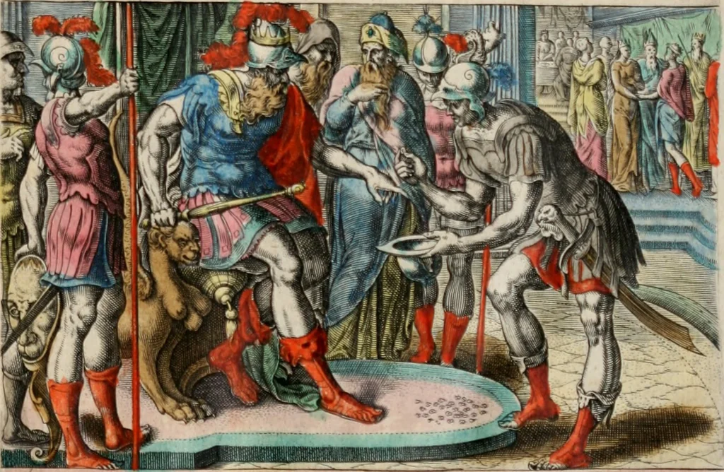 An illustration from David, hoc est virtutis exercitatissimae probatum Deo spectaculum, ex David pastoris, militis, regis, exulis, ac prophetae exemplis, 1637, leaf 22