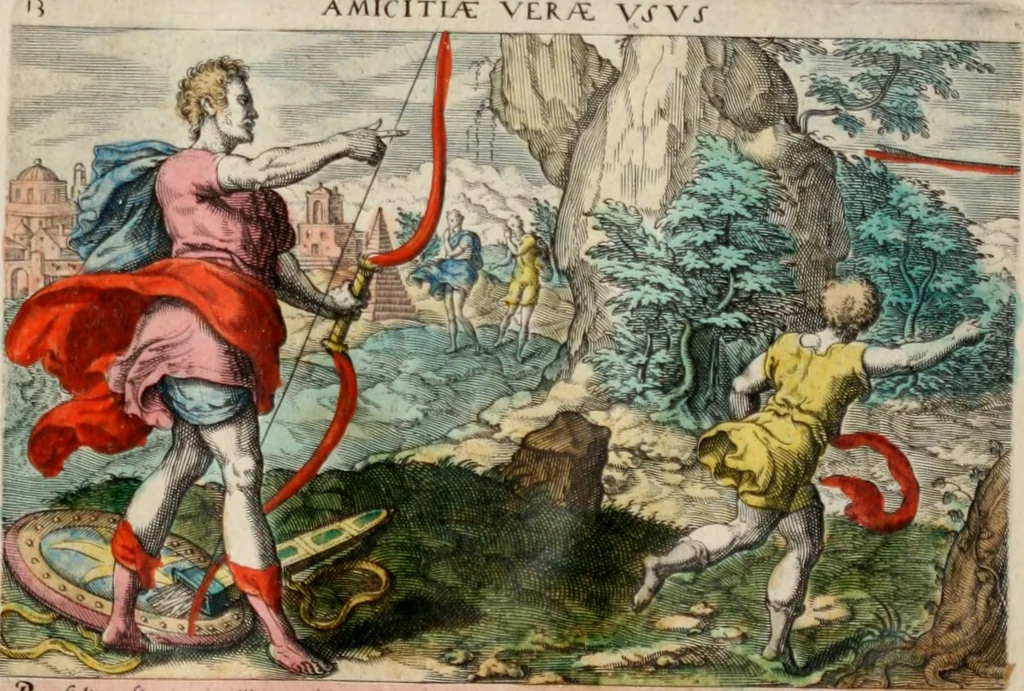 An illustration from David, hoc est virtutis exercitatissimae probatum Deo spectaculum, ex David pastoris, militis, regis, exulis, ac prophetae exemplis, 1637, leaf 26