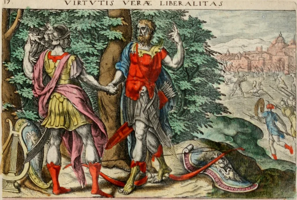 An illustration from David, hoc est virtutis exercitatissimae probatum Deo spectaculum, ex David pastoris, militis, regis, exulis, ac prophetae exemplis, 1637, leaf 34