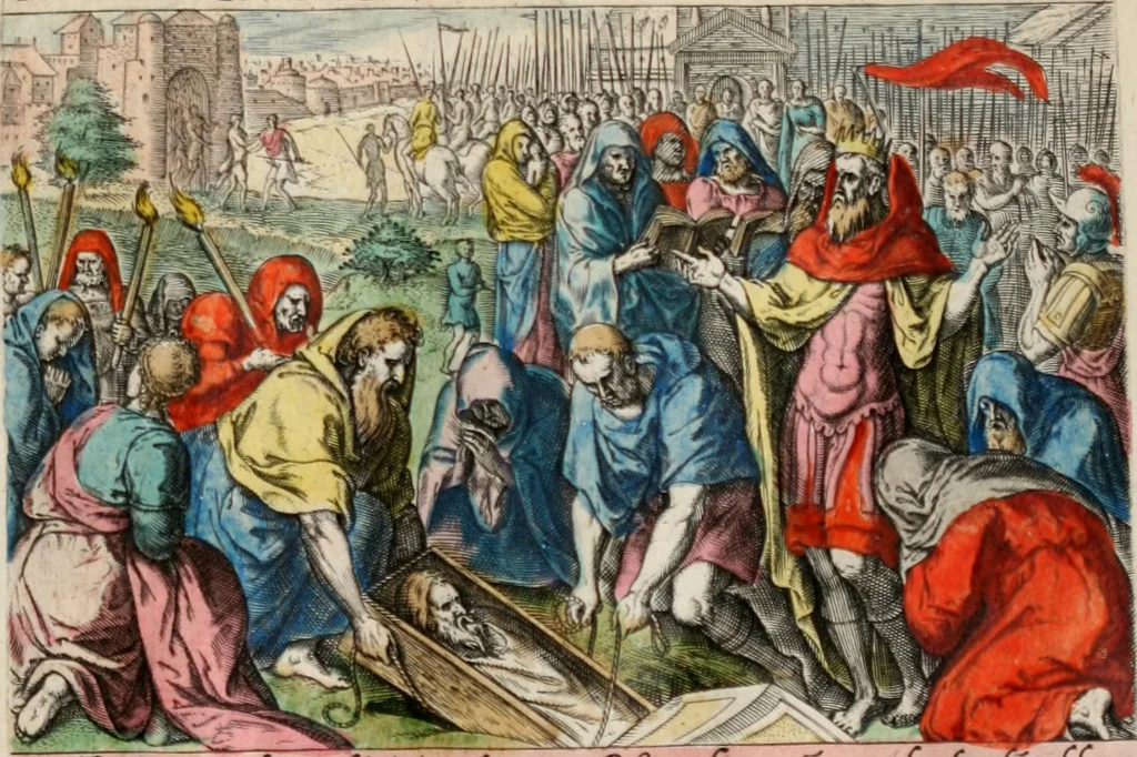 An illustration from David, hoc est virtutis exercitatissimae probatum Deo spectaculum, ex David pastoris, militis, regis, exulis, ac prophetae exemplis, 1637, leaf 46
