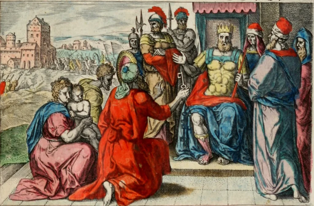 An illustration from David, hoc est virtutis exercitatissimae probatum Deo spectaculum, ex David pastoris, militis, regis, exulis, ac prophetae exemplis, 1637, leaf 48