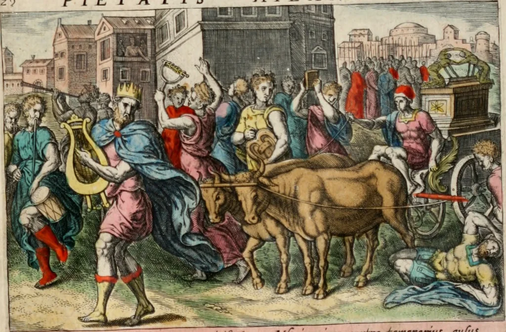 An illustration from David, hoc est virtutis exercitatissimae probatum Deo spectaculum, ex David pastoris, militis, regis, exulis, ac prophetae exemplis, 1637, leaf 50