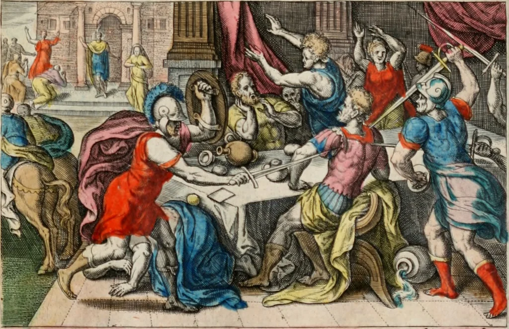 An illustration from David, hoc est virtutis exercitatissimae probatum Deo spectaculum, ex David pastoris, militis, regis, exulis, ac prophetae exemplis, 1637, leaf 60