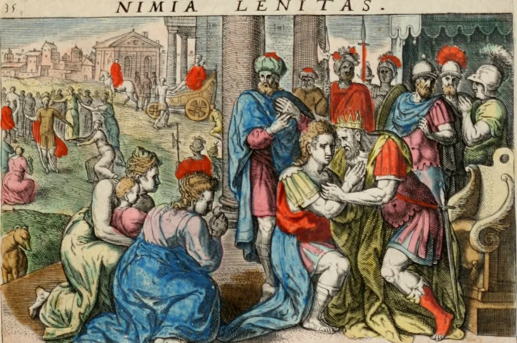 An illustration from David, hoc est virtutis exercitatissimae probatum Deo spectaculum, ex David pastoris, militis, regis, exulis, ac prophetae exemplis, 1637, leaf 62