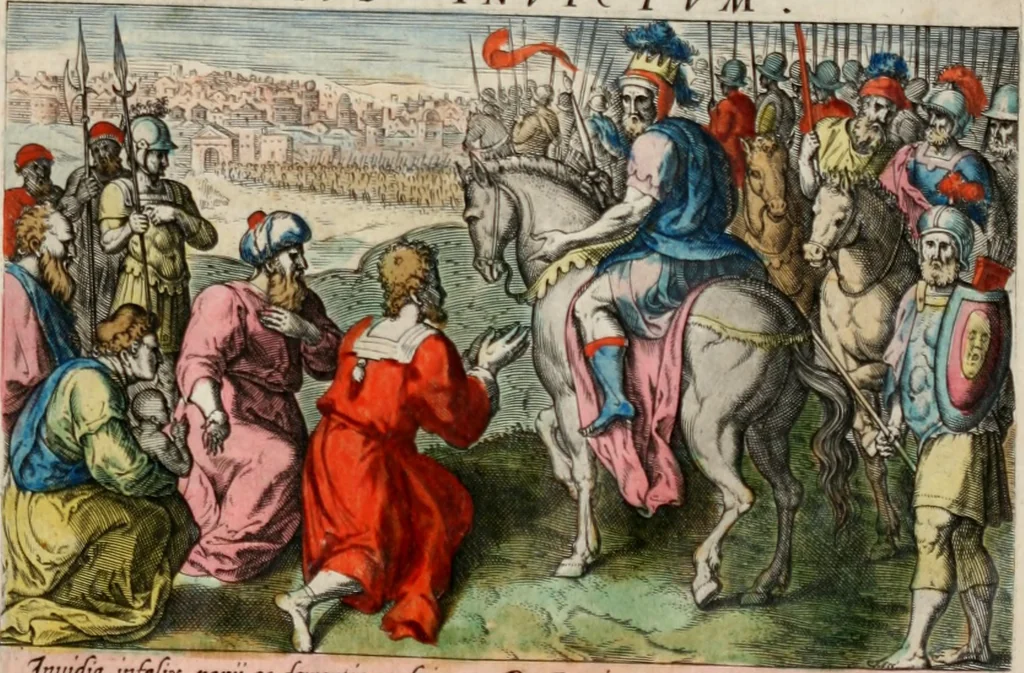 An illustration from David, hoc est virtutis exercitatissimae probatum Deo spectaculum, ex David pastoris, militis, regis, exulis, ac prophetae exemplis, 1637, leaf 70
