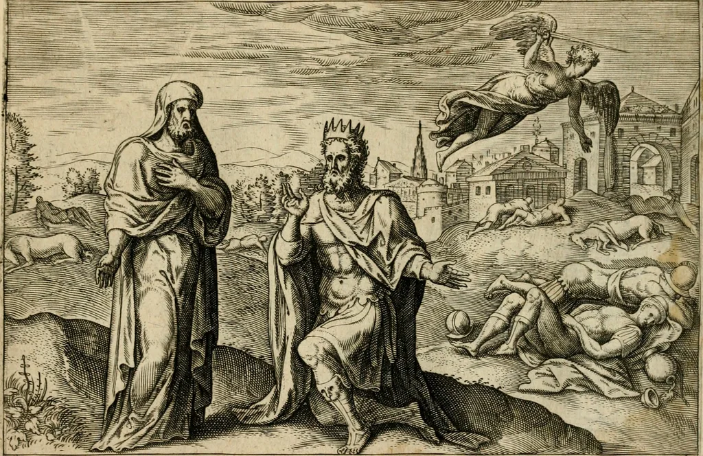 An illustration from David, hoc est, Virtvtis exercitatissimae probatvm deo spectacvlvm : ex David pastoris militis regis exvlis ac prophetae exemplis, 1575, leaf 100