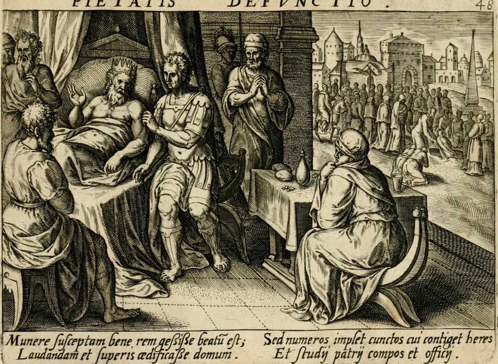 An illustration from David, hoc est, Virtvtis exercitatissimae probatvm deo spectacvlvm : ex David pastoris militis regis exvlis ac prophetae exemplis, 1575, leaf 108