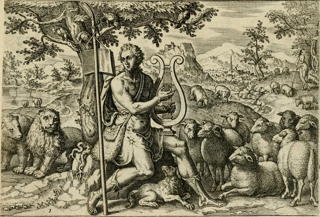 An illustration from David, hoc est, Virtvtis exercitatissimae probatvm deo spectacvlvm : ex David pastoris militis regis exvlis ac prophetae exemplis, 1575, leaf 14