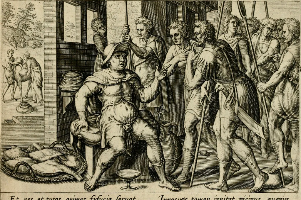 An illustration from David, hoc est, Virtvtis exercitatissimae probatvm deo spectacvlvm : ex David pastoris militis regis exvlis ac prophetae exemplis, 1575, leaf 50