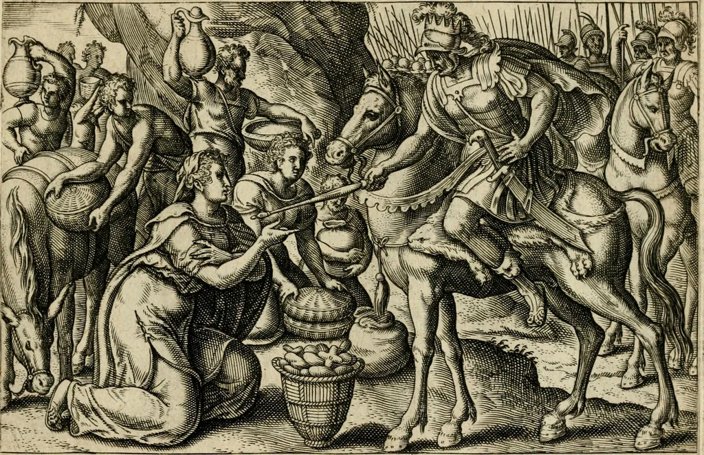 An illustration from David, hoc est, Virtvtis exercitatissimae probatvm deo spectacvlvm : ex David pastoris militis regis exvlis ac prophetae exemplis, 1575, leaf 52