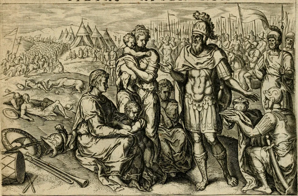 An illustration from David, hoc est, Virtvtis exercitatissimae probatvm deo spectacvlvm : ex David pastoris militis regis exvlis ac prophetae exemplis, 1575, leaf 56