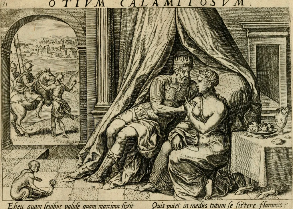 An illustration from David, hoc est, Virtvtis exercitatissimae probatvm deo spectacvlvm : ex David pastoris militis regis exvlis ac prophetae exemplis, 1575, leaf 74