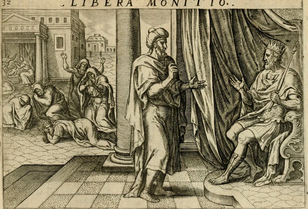 An illustration from David, hoc est, Virtvtis exercitatissimae probatvm deo spectacvlvm : ex David pastoris militis regis exvlis ac prophetae exemplis, 1575, leaf 76