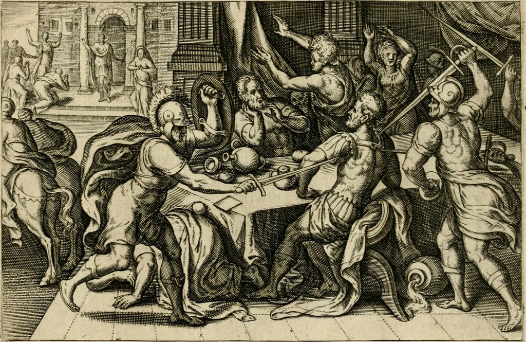 An illustration from David, hoc est, Virtvtis exercitatissimae probatvm deo spectacvlvm : ex David pastoris militis regis exvlis ac prophetae exemplis, 1575, leaf 80