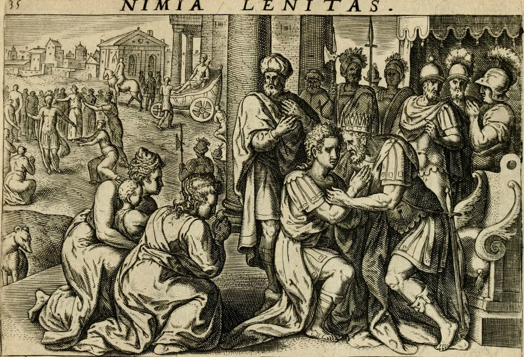 An illustration from David, hoc est, Virtvtis exercitatissimae probatvm deo spectacvlvm : ex David pastoris militis regis exvlis ac prophetae exemplis, 1575, leaf 82