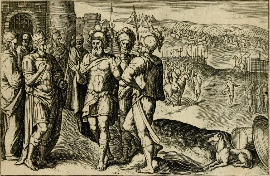 An illustration from David, hoc est, Virtvtis exercitatissimae probatvm deo spectacvlvm : ex David pastoris militis regis exvlis ac prophetae exemplis, 1575, leaf 86