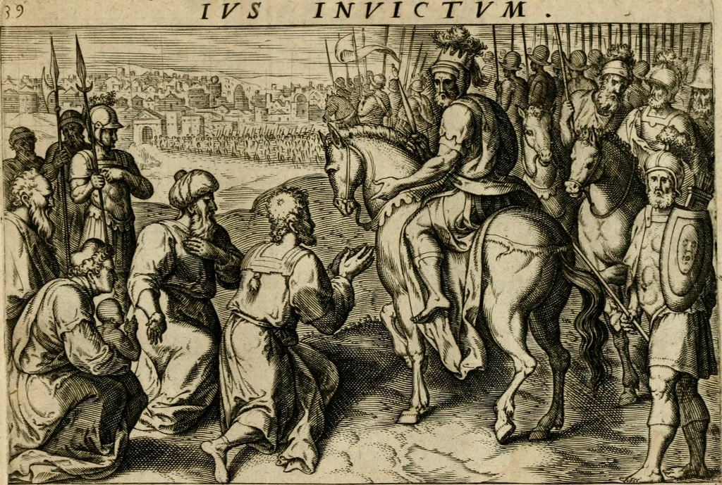 An illustration from David, hoc est, Virtvtis exercitatissimae probatvm deo spectacvlvm : ex David pastoris militis regis exvlis ac prophetae exemplis, 1575, leaf 90
