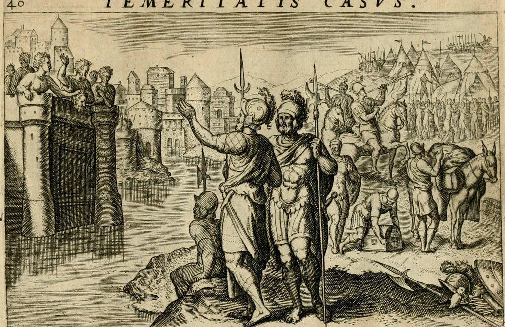 An illustration from David, hoc est, Virtvtis exercitatissimae probatvm deo spectacvlvm : ex David pastoris militis regis exvlis ac prophetae exemplis, 1575, leaf 92
