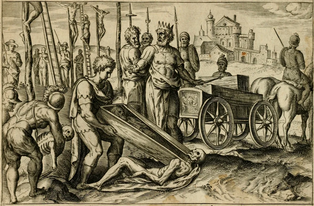 An illustration from David, hoc est, Virtvtis exercitatissimae probatvm deo spectacvlvm : ex David pastoris militis regis exvlis ac prophetae exemplis, 1575, leaf 96