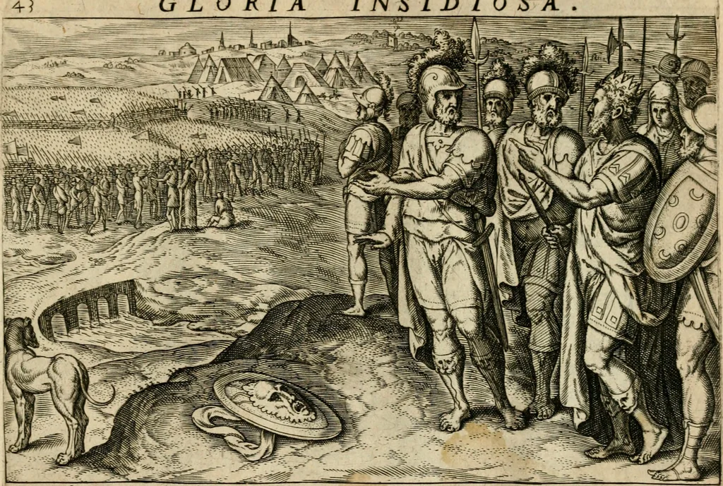 An illustration from David, hoc est, Virtvtis exercitatissimae probatvm deo spectacvlvm : ex David pastoris militis regis exvlis ac prophetae exemplis, 1575, leaf 98