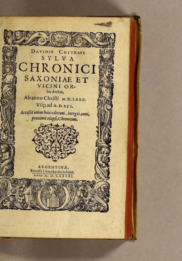 An illustration from Davidis Chytraei Sylva chronici Saxoniae et vicini orbis arctoi, ab anno Christi M.D.LXXX. vsq; ad M.D.X.C.I. : accessit enim huic editioni, integri anni, proximè elapsi, chronicon, 1591, leaf 9