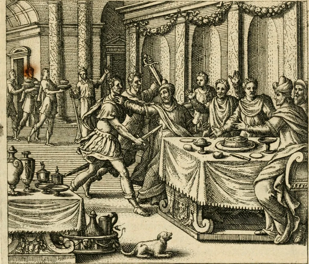 An illustration from David, virtvtis exercitatissimae probatum Deo spectaculum : ex Dauidis pastoris, militis, ducis, exsulis ac prophetae exemplis, 1597, leaf 112