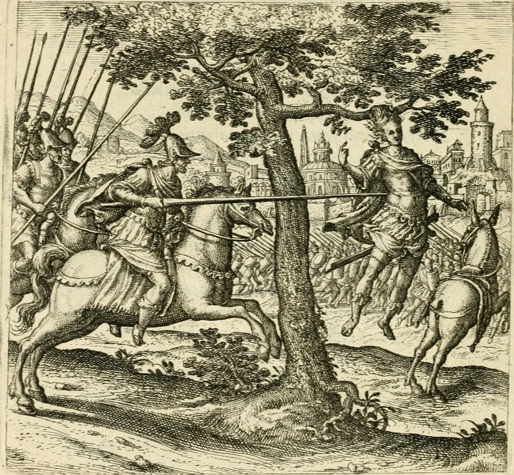 An illustration from David, virtvtis exercitatissimae probatum Deo spectaculum : ex Dauidis pastoris, militis, ducis, exsulis ac prophetae exemplis, 1597, leaf 123
