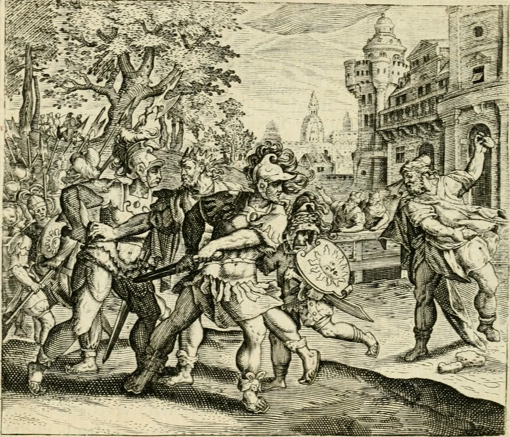 An illustration from David, virtvtis exercitatissimae probatum Deo spectaculum : ex Dauidis pastoris, militis, ducis, exsulis ac prophetae exemplis, 1597, leaf 125