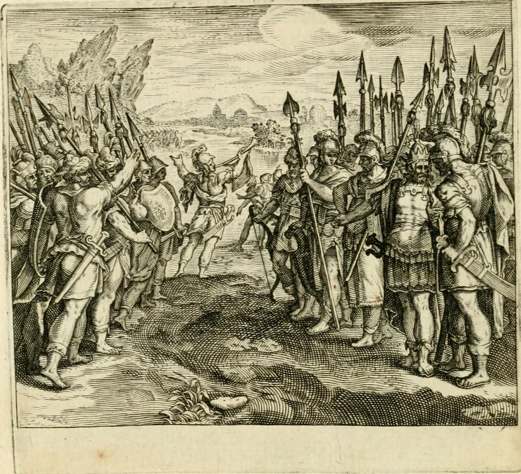 An illustration from David, virtvtis exercitatissimae probatum Deo spectaculum : ex Dauidis pastoris, militis, ducis, exsulis ac prophetae exemplis, 1597, leaf 127