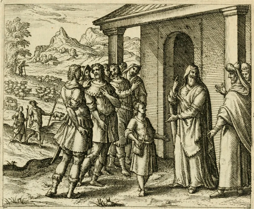 An illustration from David, virtvtis exercitatissimae probatum Deo spectaculum : ex Dauidis pastoris, militis, ducis, exsulis ac prophetae exemplis, 1597, leaf 14
