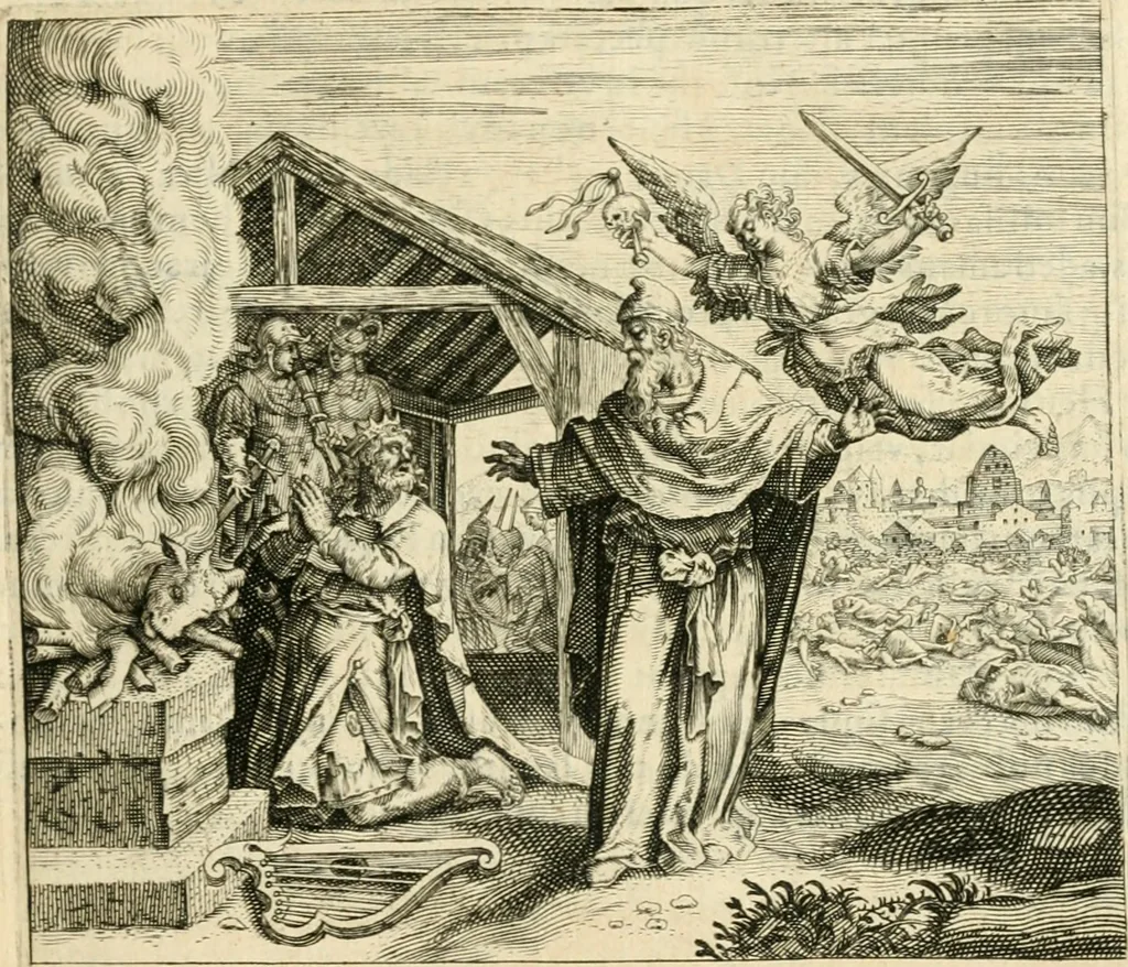 An illustration from David, virtvtis exercitatissimae probatum Deo spectaculum : ex Dauidis pastoris, militis, ducis, exsulis ac prophetae exemplis, 1597, leaf 144