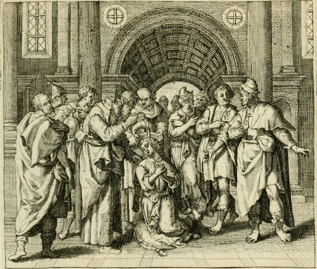 An illustration from David, virtvtis exercitatissimae probatum Deo spectaculum : ex Dauidis pastoris, militis, ducis, exsulis ac prophetae exemplis, 1597, leaf 18