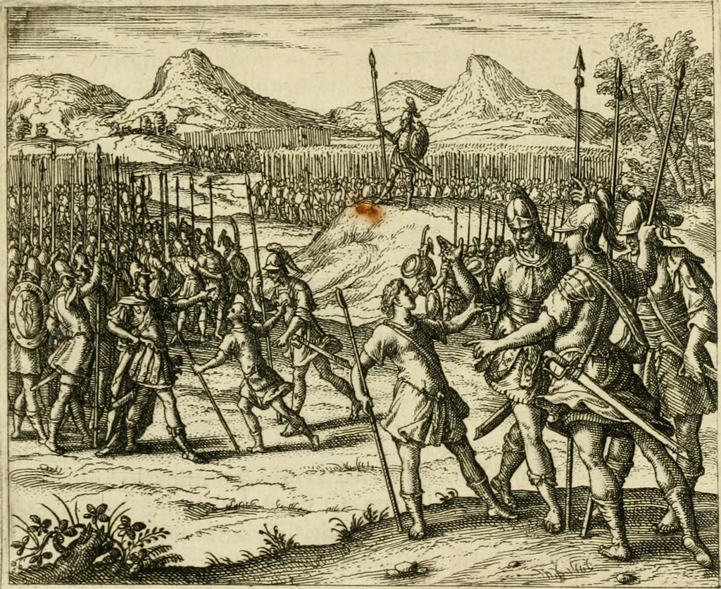 An illustration from David, virtvtis exercitatissimae probatum Deo spectaculum : ex Dauidis pastoris, militis, ducis, exsulis ac prophetae exemplis, 1597, leaf 20