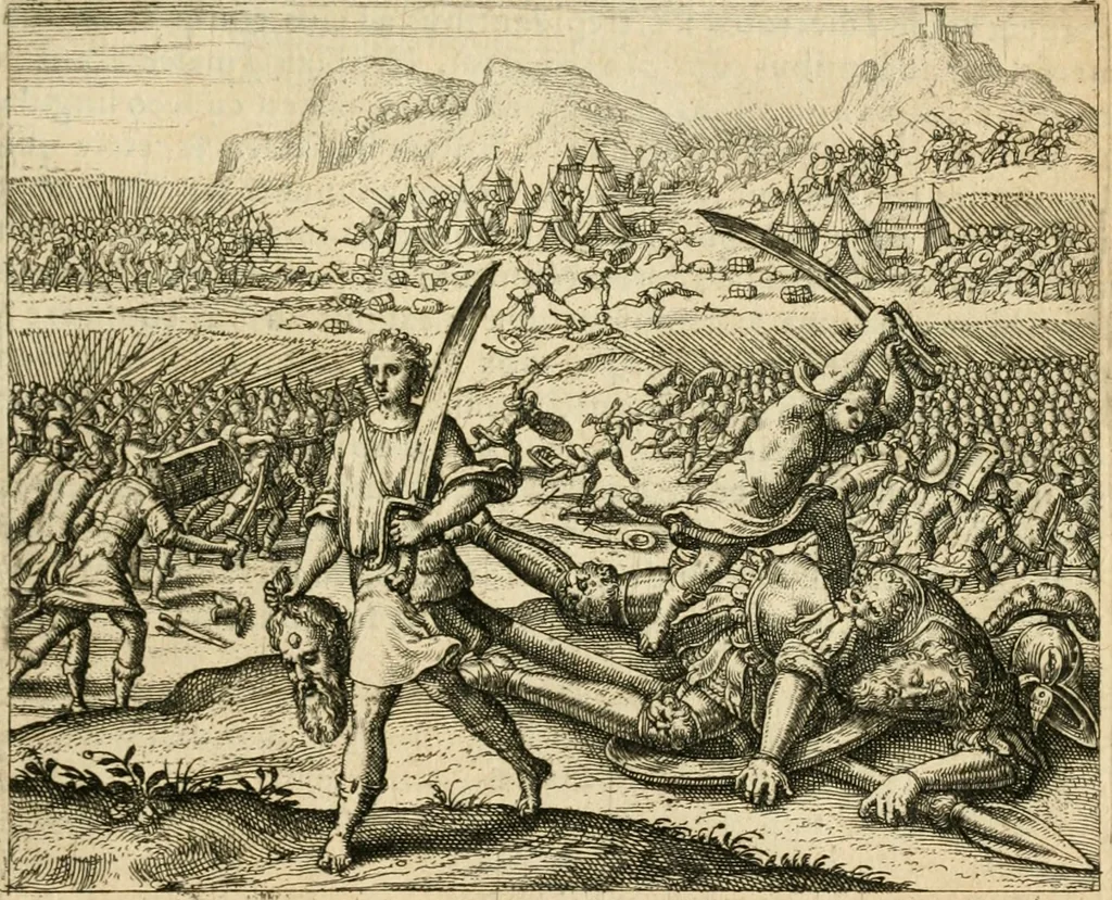An illustration from David, virtvtis exercitatissimae probatum Deo spectaculum : ex Dauidis pastoris, militis, ducis, exsulis ac prophetae exemplis, 1597, leaf 26