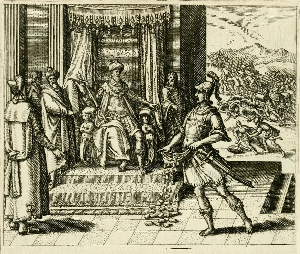 An illustration from David, virtvtis exercitatissimae probatum Deo spectaculum : ex Dauidis pastoris, militis, ducis, exsulis ac prophetae exemplis, 1597, leaf 35
