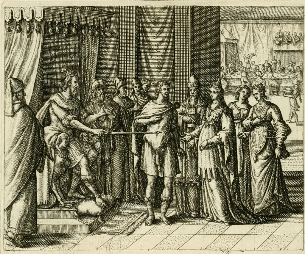 An illustration from David, virtvtis exercitatissimae probatum Deo spectaculum : ex Dauidis pastoris, militis, ducis, exsulis ac prophetae exemplis, 1597, leaf 37